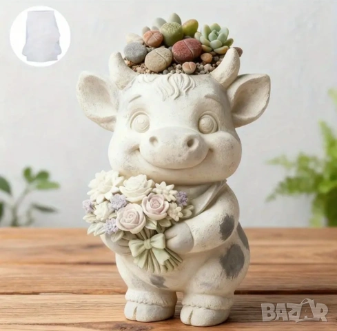 Молд кашпа теленце с букет , снимка 3 - Форми - 53521969