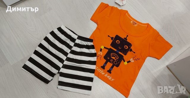 РАЗПРОДАЖБА!!!Нов бебешки летен комплект с щампа роботче, снимка 3 - Комплекти за бебе - 29249885
