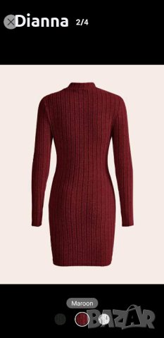 НОВА Дамска ежедневна рокля с дълъг ръкав цвят бордо на SHEIN, снимка 4 - Рокли - 43503948