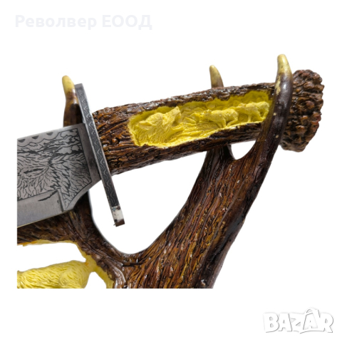 Голям трофеен нож с настолна поставка - Вълк, снимка 3 - Ножове - 44892983