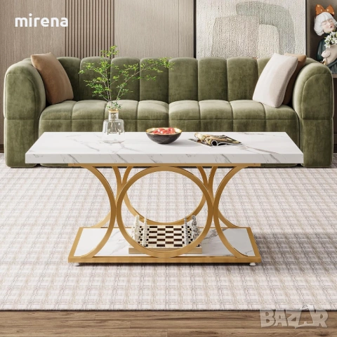 Правоъгълна масa модернa, 2-етажна изкуствен мрамор геометрични крака, снимка 8 - Маси - 53238251