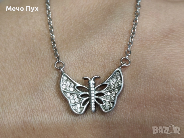 Сребърен синджир с висулка Пеперуда (345), снимка 2 - Колиета, медальони, синджири - 51489604
