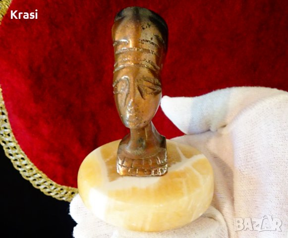 Медна статуетка Нефертити,оникс,преспапие., снимка 5 - Статуетки - 38459683