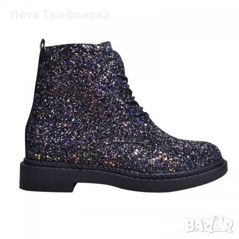 ЛИКВИДАЦИЯ НАЛИЧНИ Черни боти кубинки с брокат бляскави 38 номер