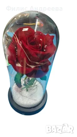 Вечна роза в стъкленица с LED осветление и влюбени фигурки, снимка 5 - Подаръци за жени - 48675017