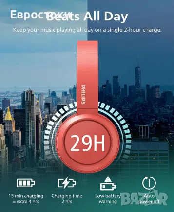 Безжични слушалки Philips 4000 series TAH4205RD с микрофон, цвят: червено, снимка 4 - Bluetooth слушалки - 49328809