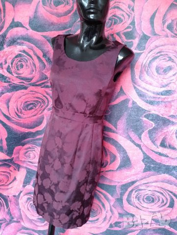 Винено червена офис рокля с флорални мотиви С, снимка 4 - Рокли - 37618983