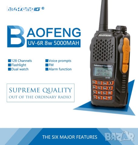 Нова Baofeng 6R 8W модел 2024 двубандова CTCSS, DCS PMR 136-174 400-520 От вносител, снимка 10 - Друга електроника - 43883587