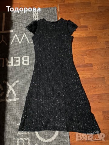 Черна плетена рокля с къс ръкав от заешка кожа, снимка 3 - Рокли - 38661888