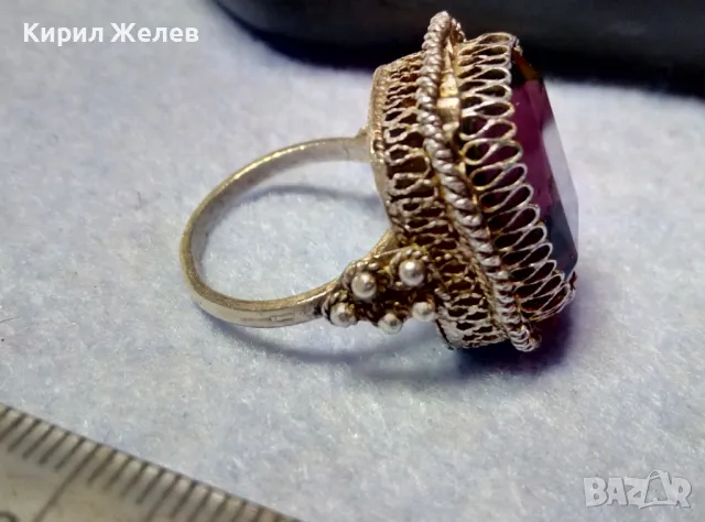 Старинен СКЪПОЦЕНЕН ФИЛИГРАНЕН СРЕБЪРЕН ПРЪСТЕН СРЕБРО 900 с ОГРОМЕН РЪЧНО ФАСЕТИРАН АМЕТИСТ 49916, снимка 4 - Антикварни и старинни предмети - 49294548