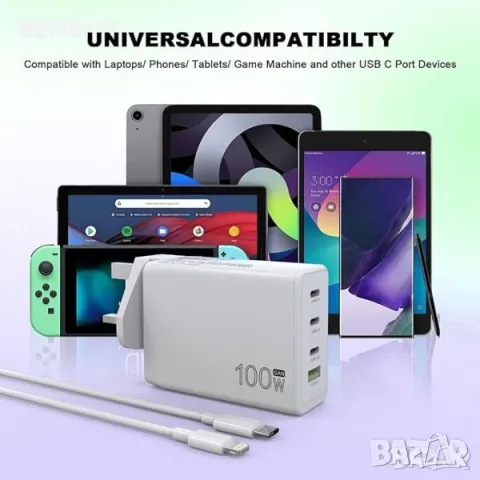 100W USB C Зарядно за Пътуване: Зарежда различни лаптопи и устройства, снимка 3 - Друга електроника - 49811876