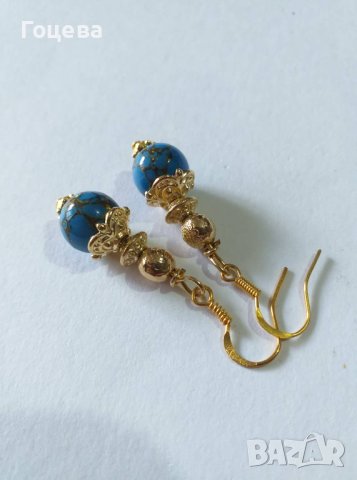 Уникални обеци с редкият камък син Азурит и орнаменти цвят злато, снимка 9 - Обеци - 40714402