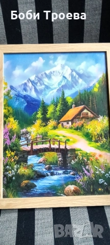 Платно без Рамка с Пасторален Пейзаж - Спокойна Селска Природа с Диви Цветя, Селски Къщи , снимка 2 - Картини - 51975271