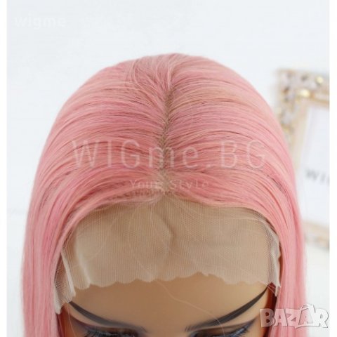 Дълга права розова лейс фронт перука Розалин, снимка 5 - Аксесоари за коса - 32837498