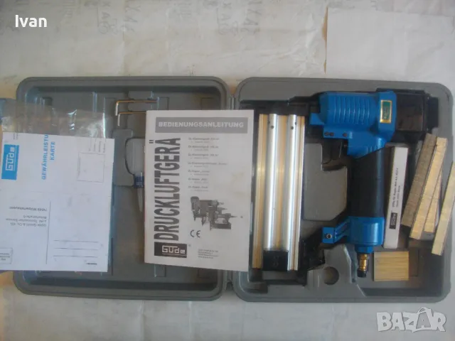 GUDE Пневматичен такер за пирони до 50мм немски оригинал 2004 г. Отличен комплект професионален , снимка 4 - Други инструменти - 47717782
