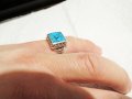Стар Мъжки сребърен пръстен, Стар марков солиден  сребърен пръстен с Тюркоаз сребро, снимка 4