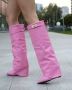 Ботуши на платформа - розова кожа - K-40 , снимка 3