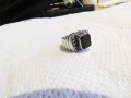 Стар мъжки сребърен пръстен с черен оникс и блестящи циркони - притежавай го и бъди готин, снимка 2