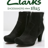 ПРОМО 🍊 CLARKS № 35½ & 36 🍊 Дамски черни боти от естествен велур CLARKS ARTISAN нови с кутия, снимка 1 - Дамски елегантни обувки - 26590226