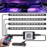 GOLDGE комплект LED Амбиент осветление за кола,Bluetooth у-е,48 RGB/8 цвята/4 музикални режима,12V, снимка 1 - Аксесоари и консумативи - 39624497