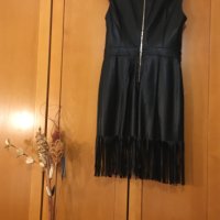 Черна кожена рокля с ресни, снимка 3 - Рокли - 43069661