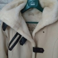 Изключително топло зимно палто в екрю с кожени декорации, снимка 3 - Палта, манта - 27615800