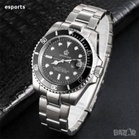 Часовник в стил Rolex Submariner сребристо и черно Silver Black, снимка 3 - Мъжки - 26551806