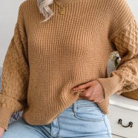 Дамски плетен пуловер с дълъг фенер ръкав за свободното време, 3цвята - 024, снимка 16 - Блузи с дълъг ръкав и пуловери - 43468486