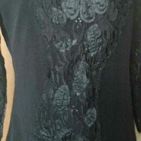 Черна официална блуза с дантела и подарък - шал🍀🌹M/L,L🍀🌹, снимка 2 - Блузи с дълъг ръкав и пуловери - 33507928