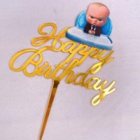 Happy Birthday Бебе Бос Boss Baby born leader пластмасов топер украса табела за торта рожден ден, снимка 1 - Други - 33065658