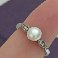 Сребърен пръстен с перла Буква АГ, снимка 3 - Пръстени - 43943983