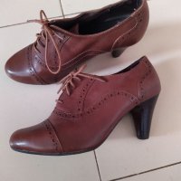 Clarks кафяви кожени обувки с ток UK 4, №37 , снимка 3 - Дамски обувки на ток - 38550684