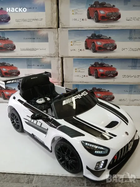 Нови!Топ цени!Акумулаторни коли Мercedes AMG GT3 с меки гуми и кожени седалки 12 V, снимка 1
