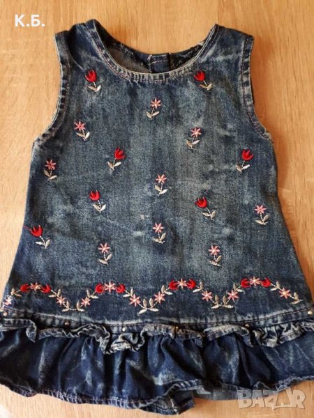 Дънкова рокличка/сукманче с бродерия р-р 74/80, снимка 1