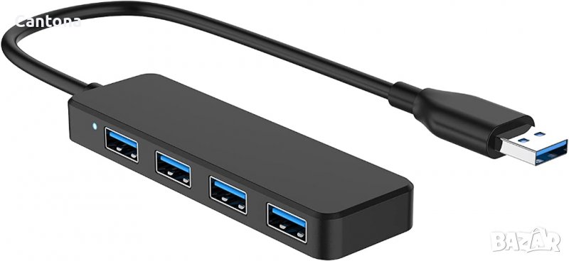 USB хъб с 4 порта USB 3.0, с 30 см кабел, ултра тънък, изключително лек, снимка 1