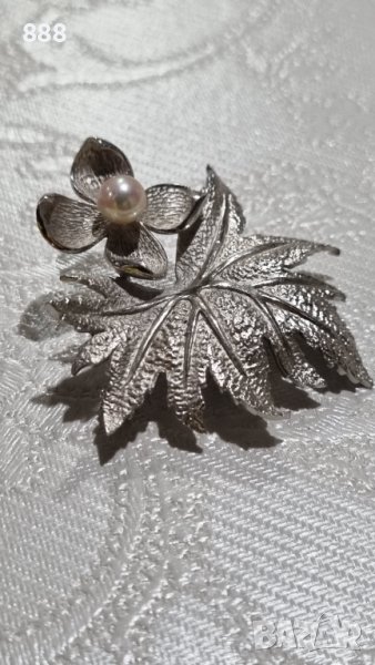 Сребърна брошка с перла от Mikimoto (Япония), снимка 1