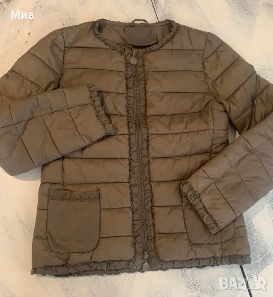 Дамско яке цвят каки с къдрички, снимка 1