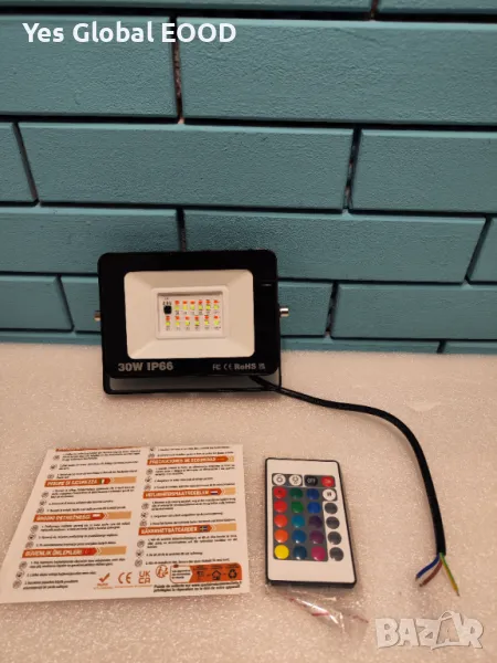 RIGIDON RGB LED Прожектор 30W с Дистанционно, IP66 Водоустойчив, снимка 1