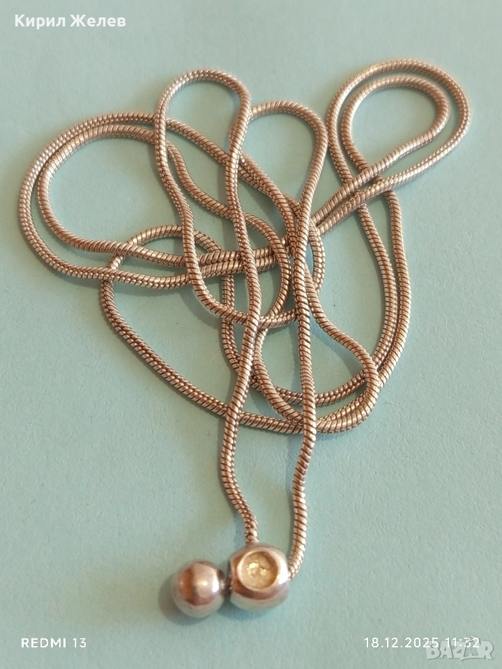 Сребърна верижка тип змийска кожа винтидж бижу елегантен дизайн 52434, снимка 1