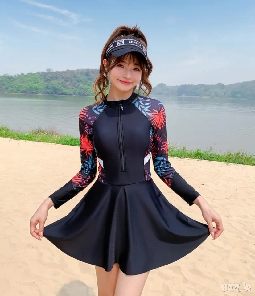 Бански с дълги ръкави и пола, снимка 1