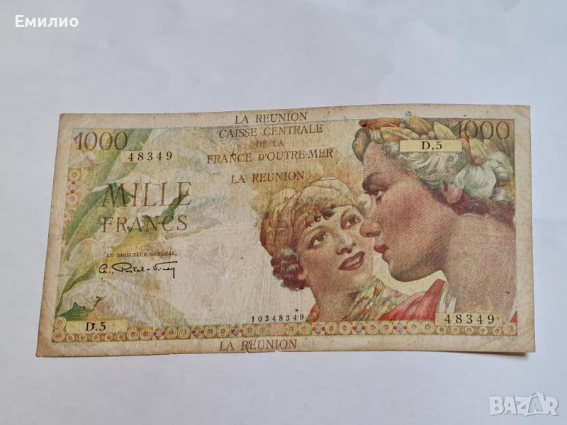 RARE. LA REUNION 1000 FRANCS 1947, снимка 1