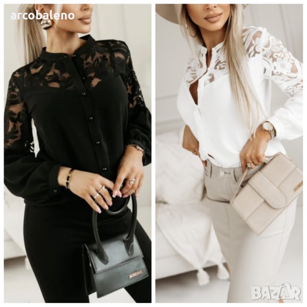 Дамска едноцветна пачуърк риза с дантела, 2цвята, снимка 1