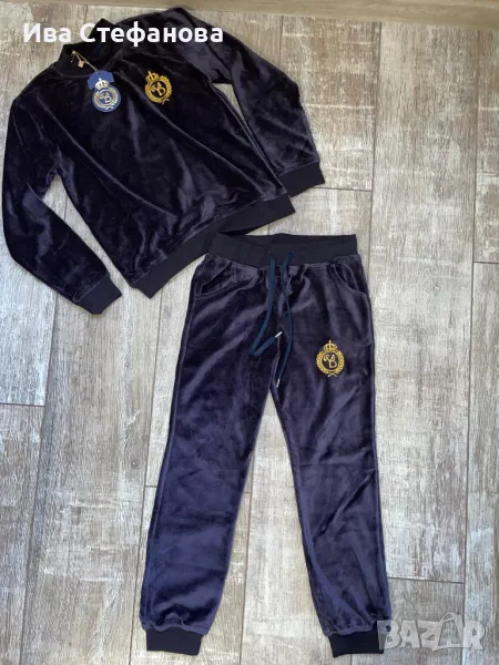 Нов плюшен тъмно син детски  сет комплект от две части , горнище и долнище кадифена прегръдка , снимка 1