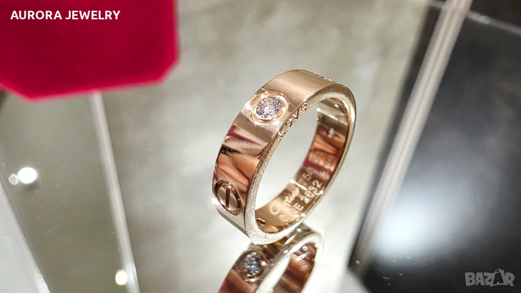 CARTIER Love Rose Gold 3 Diamonds Classic Model Пръстен, снимка 1