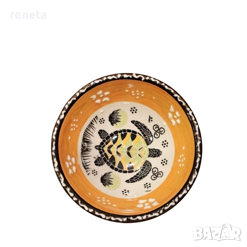 Купичка за ядки, Костенурки, Керамична, Ръчно рисувана, Оранжево, 8см/диаметър, снимка 1