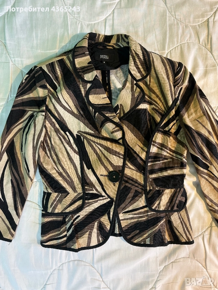 Официално елегантно дамско черно/бежаво сако с лен Marks and Spencer, размер S -M, снимка 1