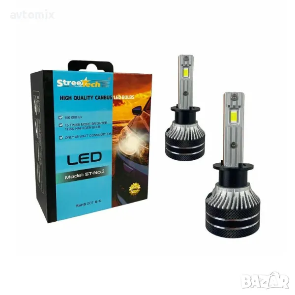 H1 LED система за фарове модел STN2, 150 000 Lux, 45W, Canbus 6000K, снимка 1