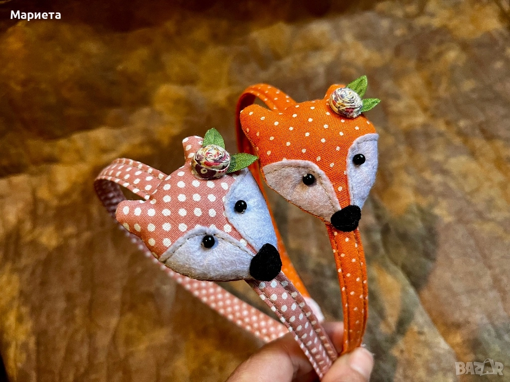 Диадема с лисица в оранжево и розово диадеми Аксесоари за коса Ръчна Изработка, снимка 1