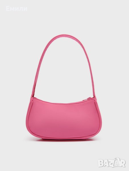 Текстилна малка дамска чанта за рамо в розов цвят, снимка 1