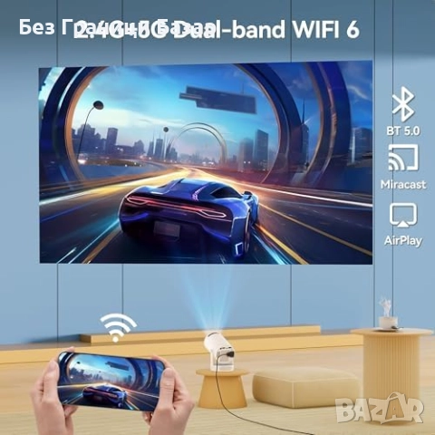 Нов Преносим мини проектор 1080P с поддръжка на 4K, WiFi6 и Bluetooth 5.0, снимка 6 - Друга електроника - 52775984